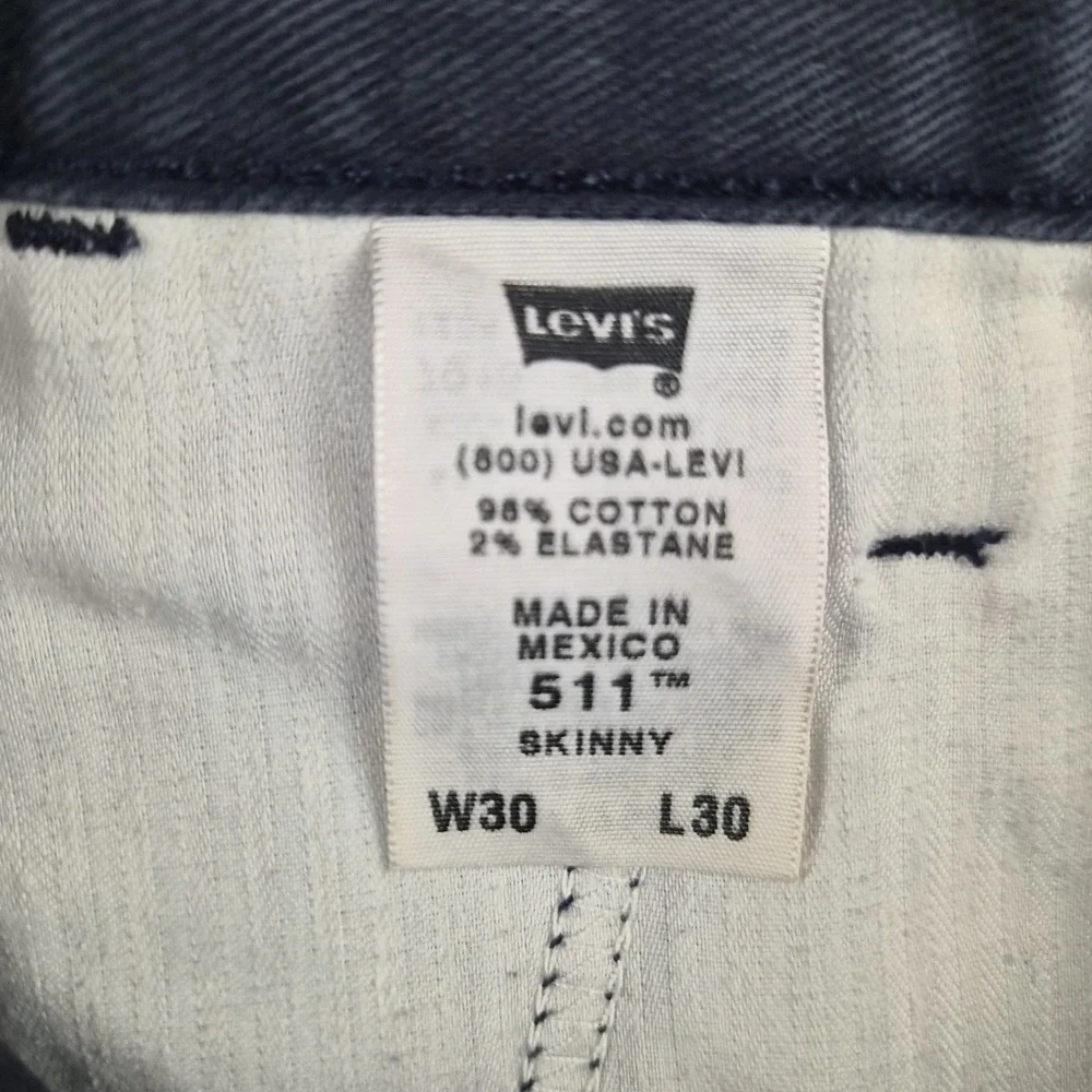 Levis 511 Pants Mens 30x30 Navy Blue Stretch Skinny Chino Casual Trouser  Office
